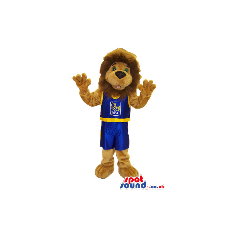 Lion Plush Mascot Wearing Basketball Sports Clothes With Logo -