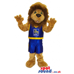 Lion Plush Mascot Wearing Basketball Sports Clothes With Logo -