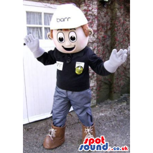 Smiling Boy Mascot Wearing A Uniform And A White Helmet -