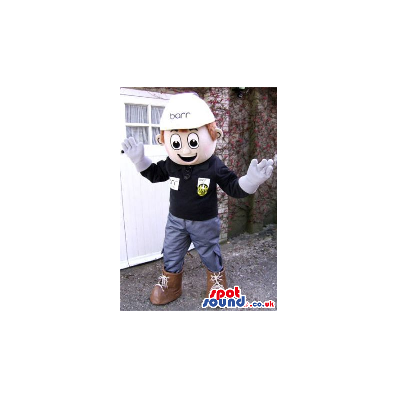 Smiling Boy Mascot Wearing A Uniform And A White Helmet -