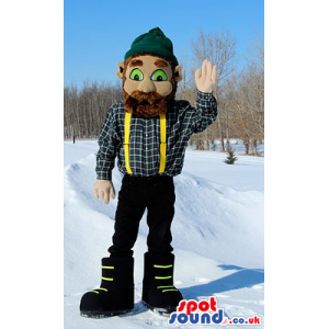Lumberjack Character Mascot With Green Eyes And Hat - Custom