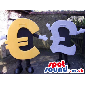 Funny Pair Of Currency Symbols Euro And Pound Sterling Mascots