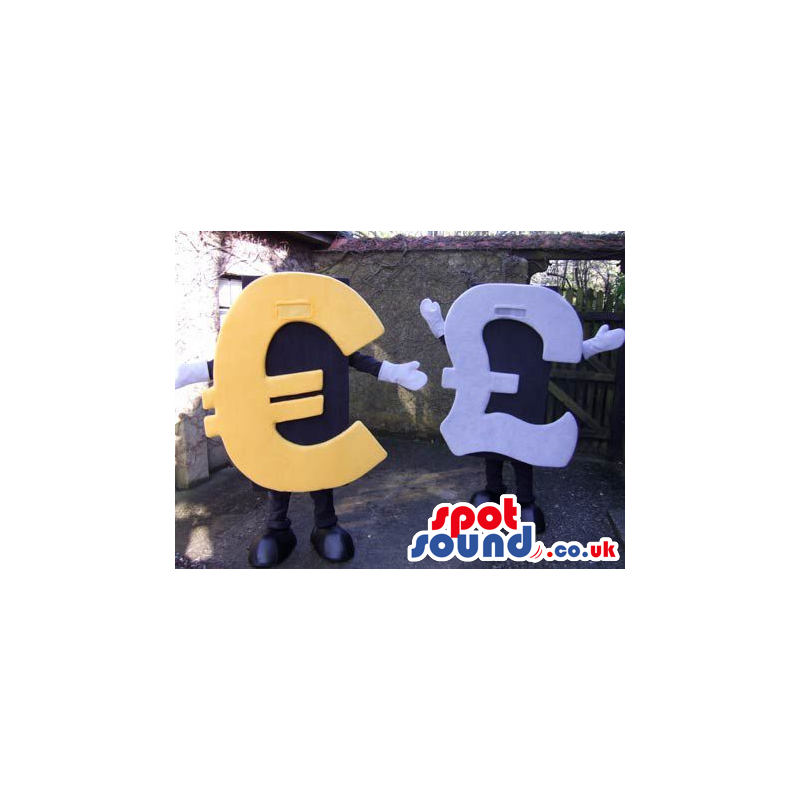 Funny Pair Of Currency Symbols Euro And Pound Sterling Mascots