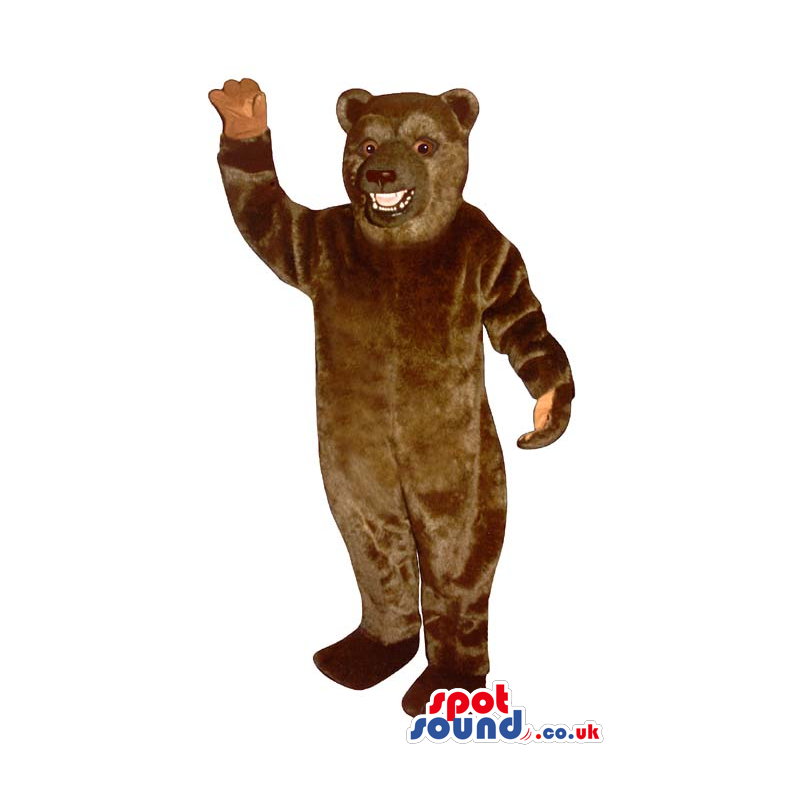 All Brown Bear Animal Plush Mascot Showing Its Teeth - Custom