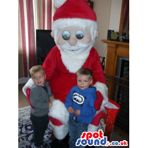 Big Santa Claus Human Mascot With Round Blue Eyes And White