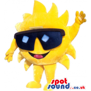 Bright Yellow Sun Plush Mascot Wearing Huge Sunglasses - Custom