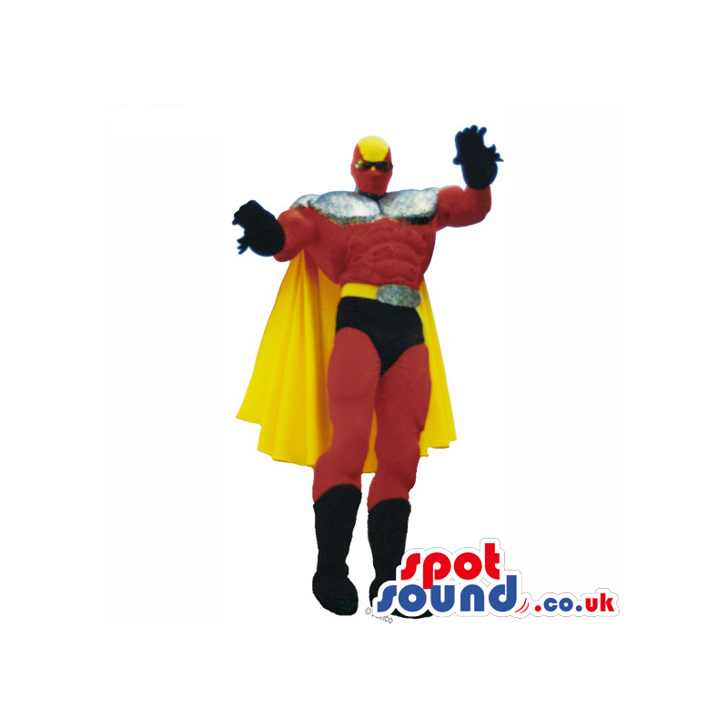 Superhero Mascot Or Disguise In Red And Black With A Yellow