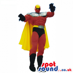 Superhero Mascot Or Disguise In Red And Black With A Yellow