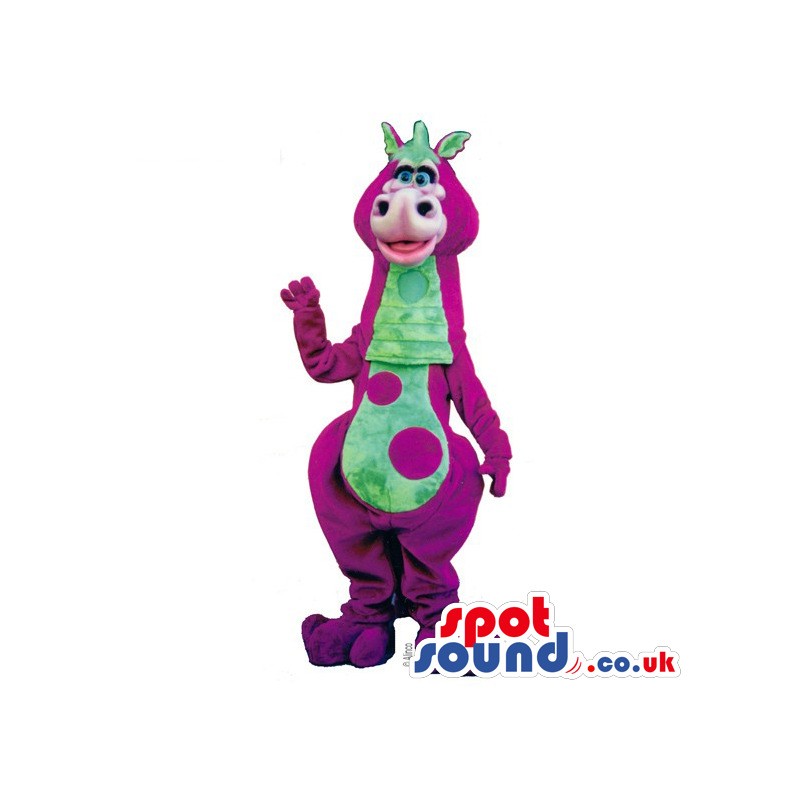 Cute Purple And Green Dinosaur Plush Mascot With Big Spots -