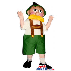 Character Mascot Dressed In Tirol Clothes With A Blond Mustache