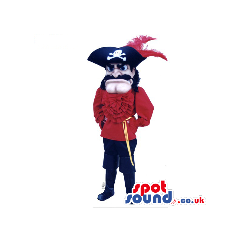 Character Mascot With Amazing Red And Black Pirate Garments -