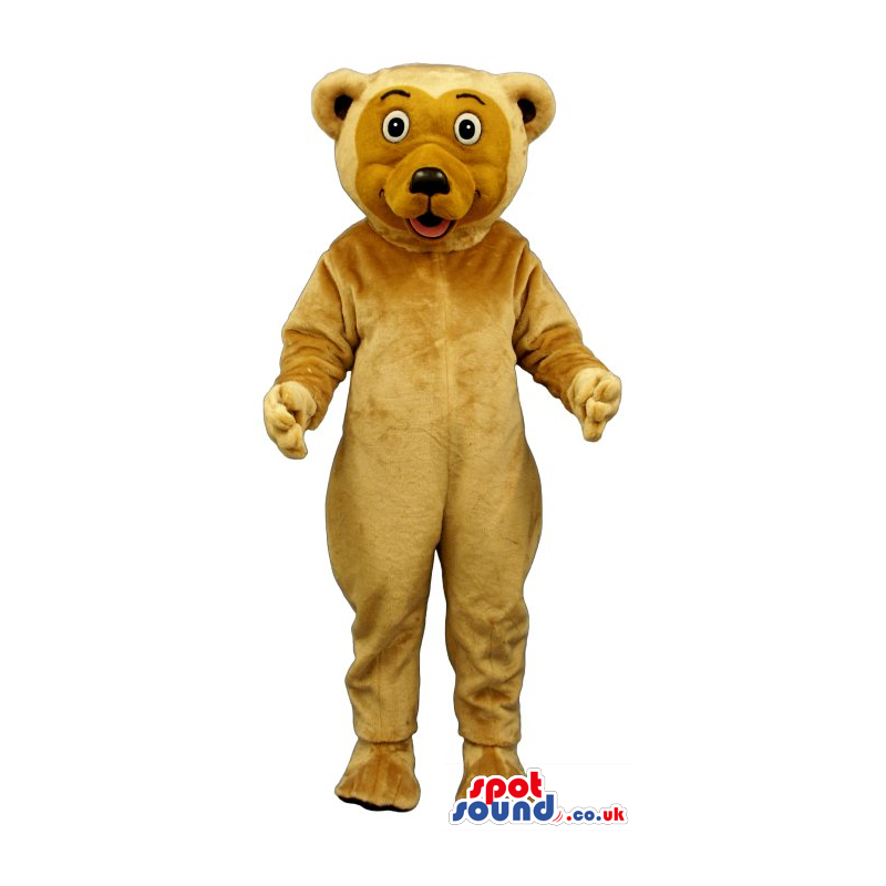 Beige Bear Plush Mascot With A Brown Face And Round Eyes -