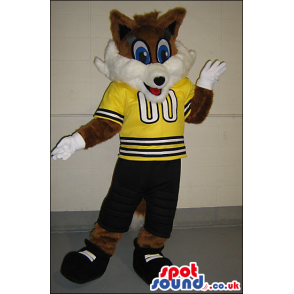 Brown And White Fox Animal Plush Mascot With Yellow Sports