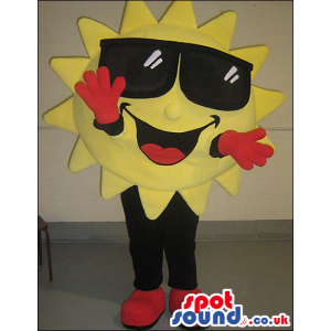 Cool Sun Plush Mascot Wearing Sunglasses And Red Gloves -