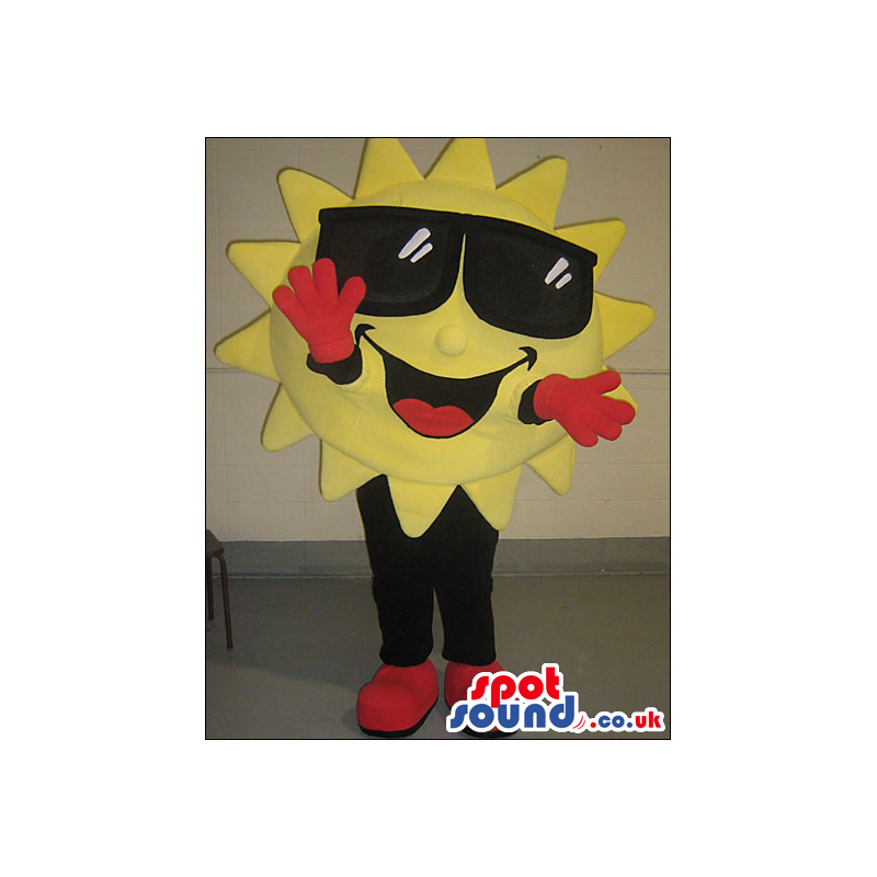 Cool Sun Plush Mascot Wearing Sunglasses And Red Gloves -