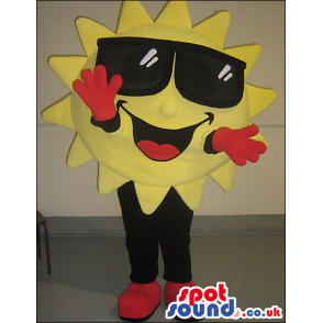 Cool Sun Plush Mascot Wearing Sunglasses And Red Gloves -