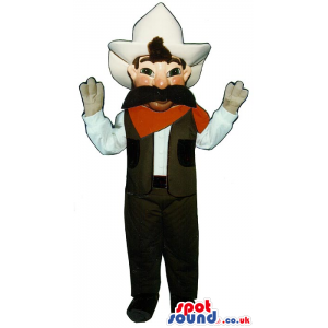 Amazing Cowboy Character Mascot With A Big Black Mustache -