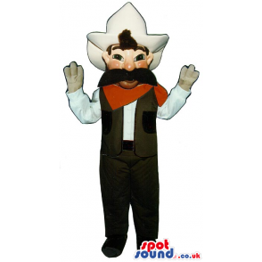 Amazing Cowboy Character Mascot With A Big Black Mustache -