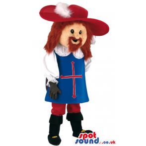 A red haired man mascot with old roman costume and a red hat -