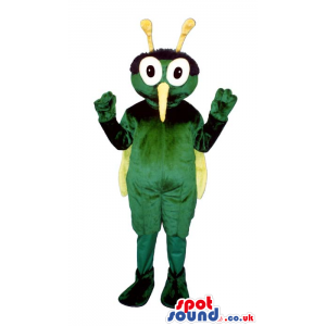 Cute Green And Yellow Bug Mascot With Long Nose And Round Eyes