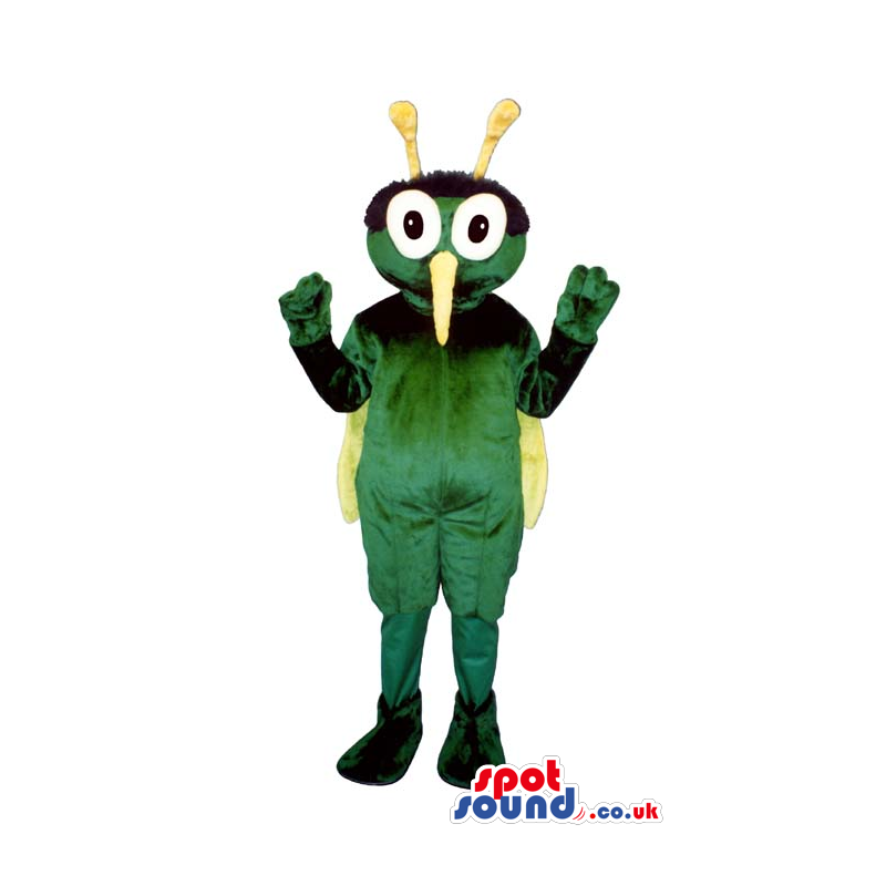 Cute Green And Yellow Bug Mascot With Long Nose And Round Eyes