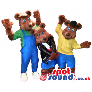 Cool Brown Big Bear Mascots Wearing Varied Street Wear Garments