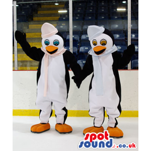 Funny Pair Of Penguins With Winter Hats And Scarves - Custom