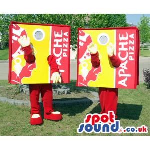 Flashy Pizza Carton Boxes Couple Mascots With Brand Name