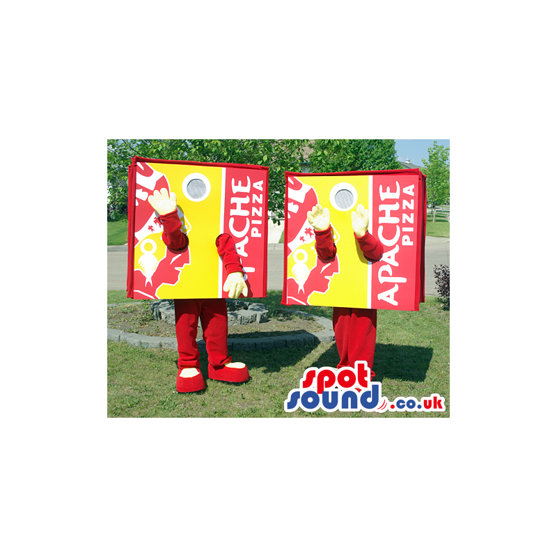 Flashy Pizza Carton Boxes Couple Mascots With Brand Name -