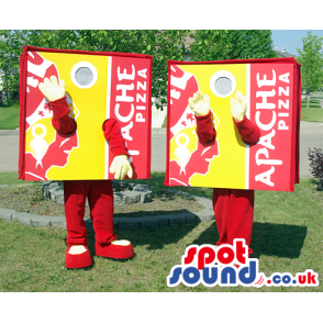 Flashy Pizza Carton Boxes Couple Mascots With Brand Name -