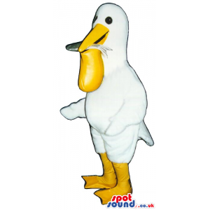 White Pelican Bird Plush Mascot With A Fish In Its Mouth -