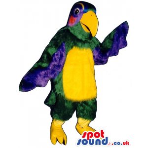 Green Parrot Bird Plush Mascot With Colorful Wings - Custom