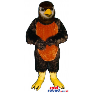 Brown Bird Plush Mascot With An Orange Belly And Yellow Beak -