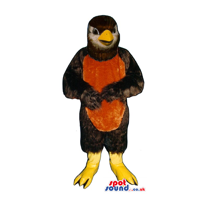 Brown Bird Plush Mascot With An Orange Belly And Yellow Beak -