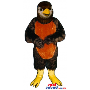 Brown Bird Plush Mascot With An Orange Belly And Yellow Beak -