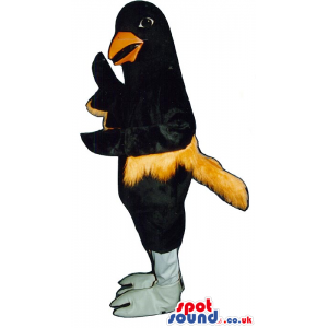 Special Black Bird Mascot With A Brown Feather Skirt And Tail -