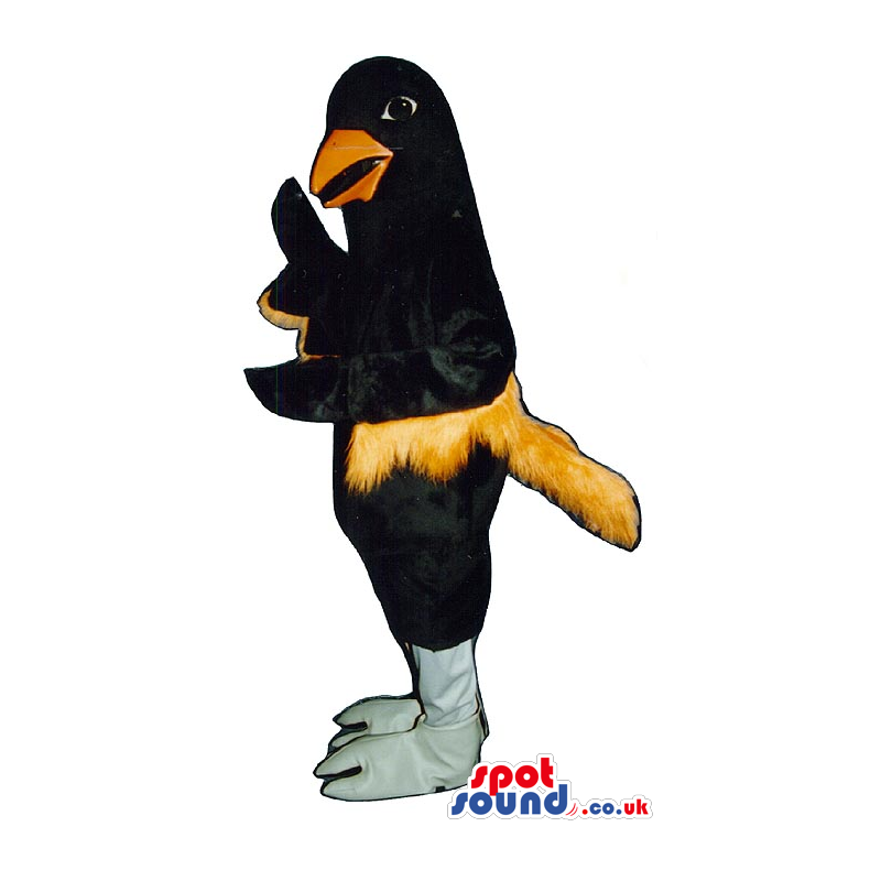 Special Black Bird Mascot With A Brown Feather Skirt And Tail -