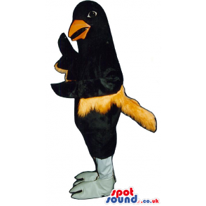 Special Black Bird Mascot With A Brown Feather Skirt And Tail -