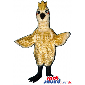 Special Exotic Beige Bird Mascot With Brown Comb And Black Beak