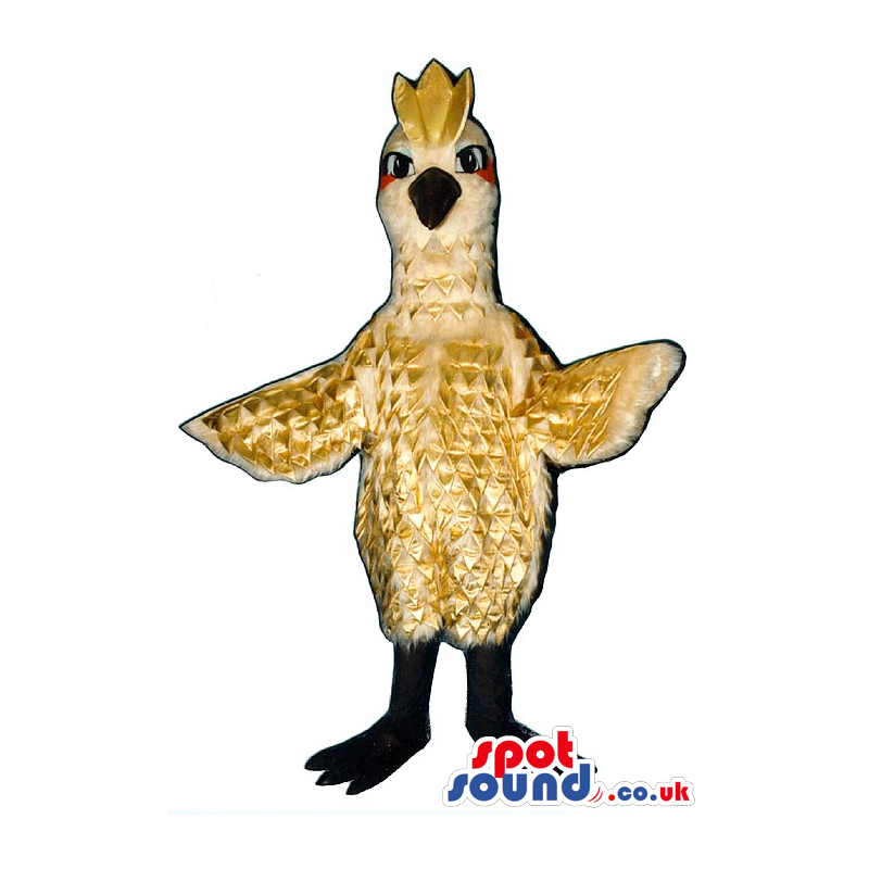 Special Exotic Beige Bird Mascot With Brown Comb And Black Beak