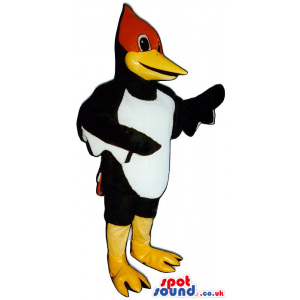 White And Black Woodpecker Bird Mascot With A Red Comb - Custom