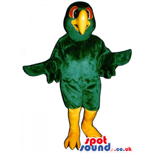 Green Exotic Bird Plush Mascot With Red Eyes And Yellow Beak -