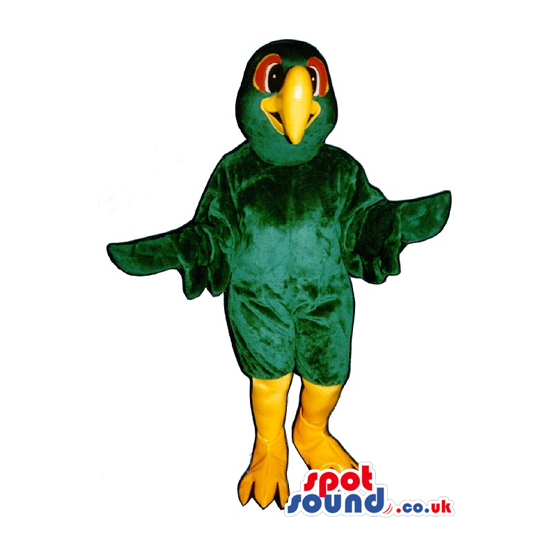 Green Exotic Bird Plush Mascot With Red Eyes And Yellow Beak -