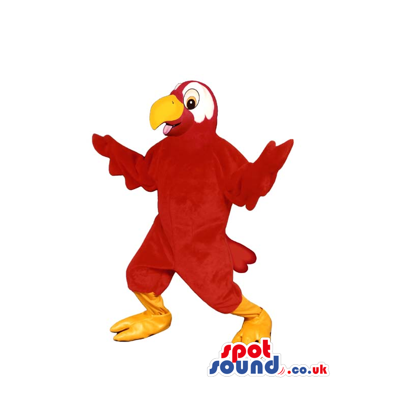 Flashy Red Bird Plush Mascot With White Eyes And A Yellow Beak