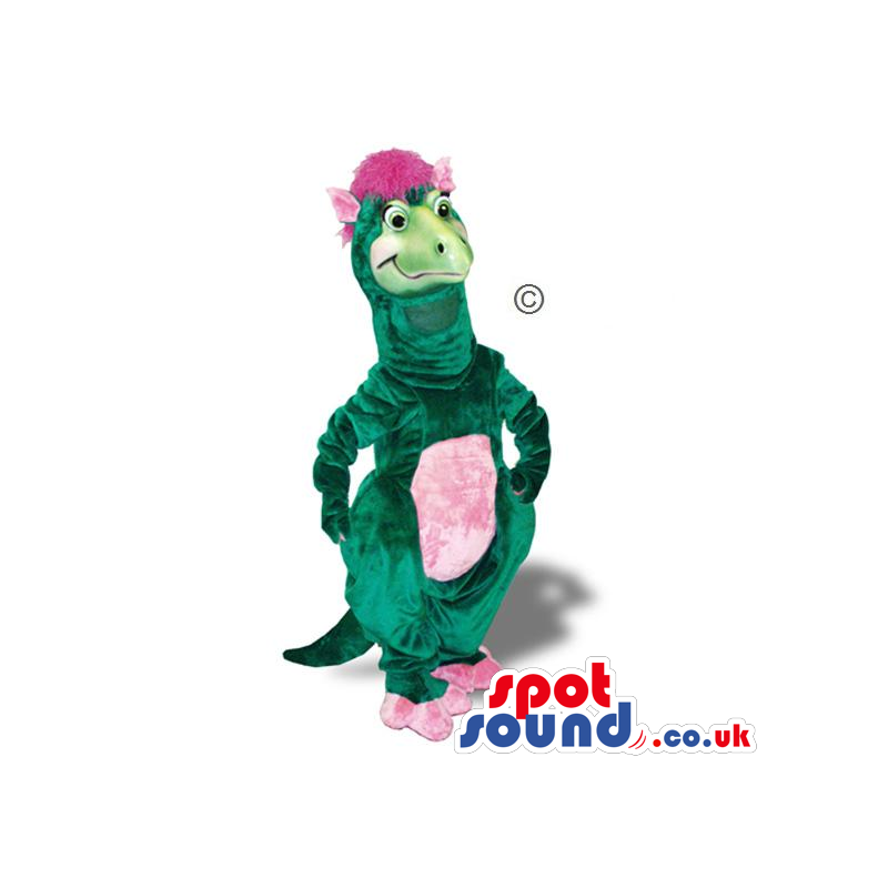 Green Girl Dinosaur Plush Mascot With A Pink Belly - Custom