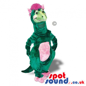 Green Girl Dinosaur Plush Mascot With A Pink Belly - Custom
