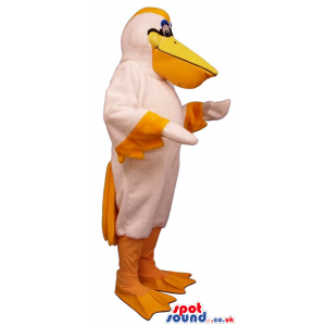 White Pelican Mascot With And Orange Tail And Beak - Custom