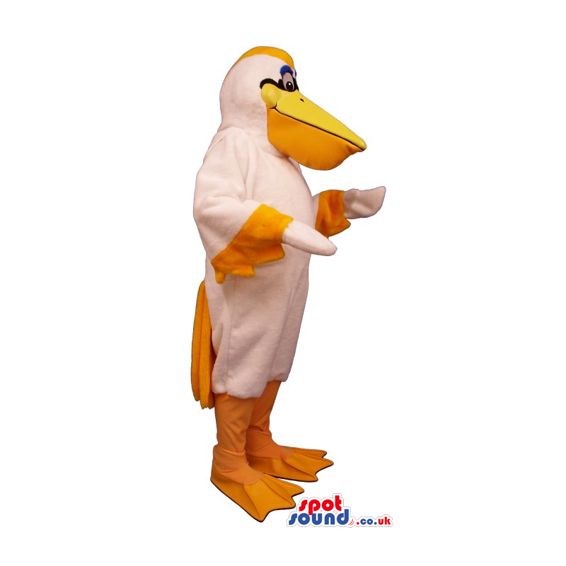 White Pelican Mascot With And Orange Tail And Beak - Custom