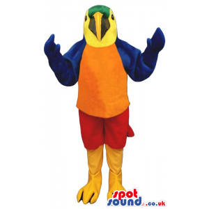 Orange Exotic Bird Plush Mascot With Yellow And Green Head -