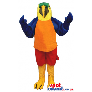 Orange Exotic Bird Plush Mascot With Yellow And Green Head -